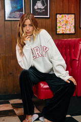 Black MERRY Embroidered Mock Neck Sweatshirt Sweatshirt