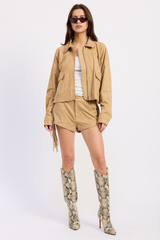 Lavender Mystic Fringe Suede Cropped Jacket Jacket