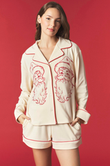 Brown Cozy Santa Embroidery PJ SET Pajamas