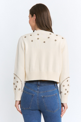 Antique White Studded Darling Cropped Cardigan Cardigan