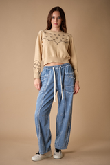 Tan Wild West Beaded Sweater Sweater