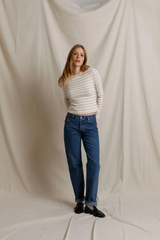 Dark Gray Lisa Long Sleeve Stripe Crew Tee