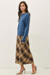 Antique White Sunset Plaid A-line Midi Skirt Midi Skirt