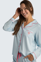 Lavender Charleston Blue Stripe Emb Crop Pajama Set PJ Set
