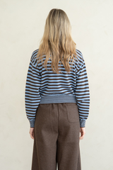 Lavender Striped Button Front Cardigan in Brown/Blue Cardigan