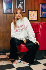 Black MERRY Embroidered Mock Neck Sweatshirt Sweatshirt