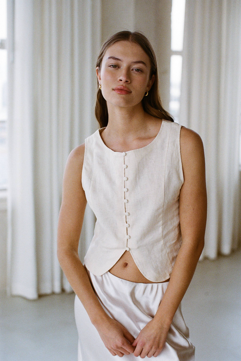Gray Melvin Linen Vest Vest