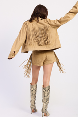 Lavender Mystic Fringe Mini Suede Shorts Short