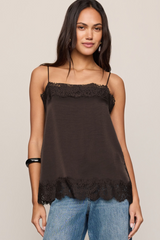 Dark Slate Gray Roselle Lace Cami Tank Top