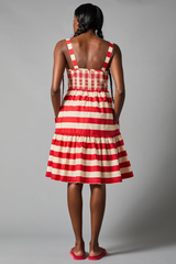 Dark Gray Tiered Mini Slip Dress in Red Awning Stripe Dress