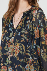 Dark Slate Gray Andre Floral Pleated Blouse Top