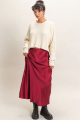 Antique White Love You Berry Much Satin Midi Skirt Skirt