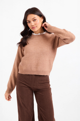 White Smoke Orchard Spice Sweater in Camel White Sweater