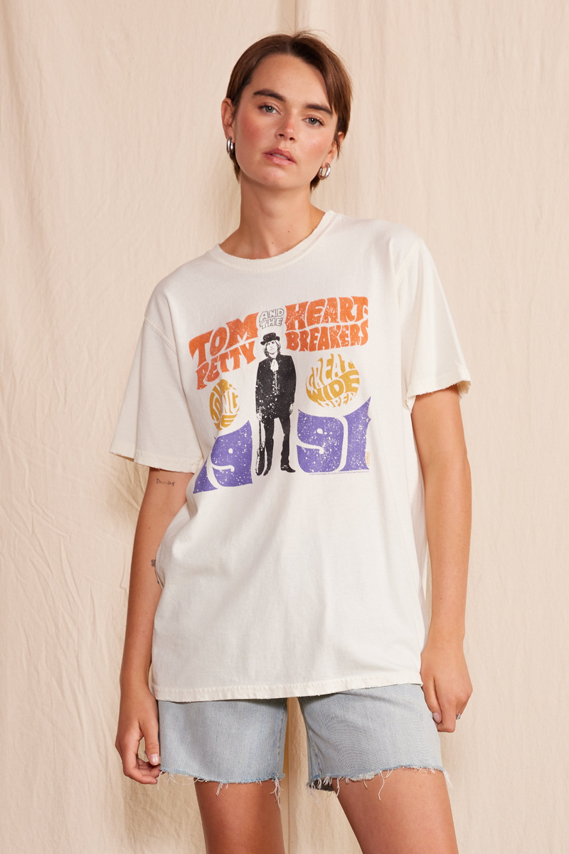 Light Gray Tom Petty Great Wide Open Crew Neck Tee Graphic Tee