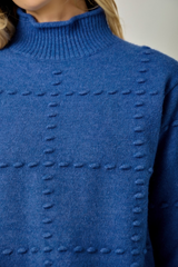 Dark Slate Blue Pretty Pom Pom Sweater Sweater