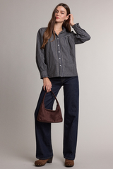 Light Gray Timeless Plaid Ruffle Blouse Blouse