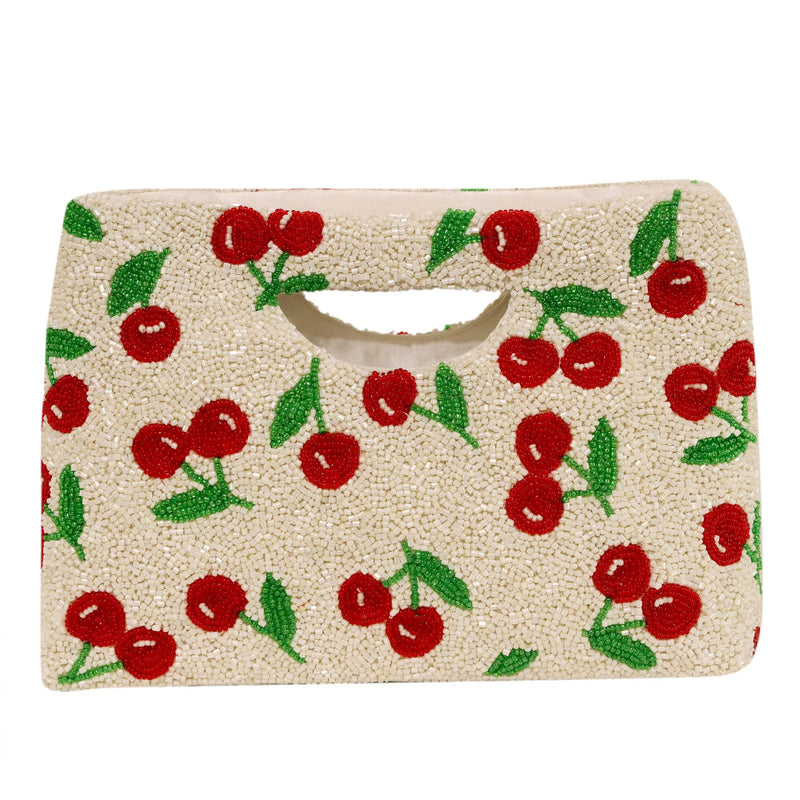 Gray Cherries Out Beaded Clutch Bag