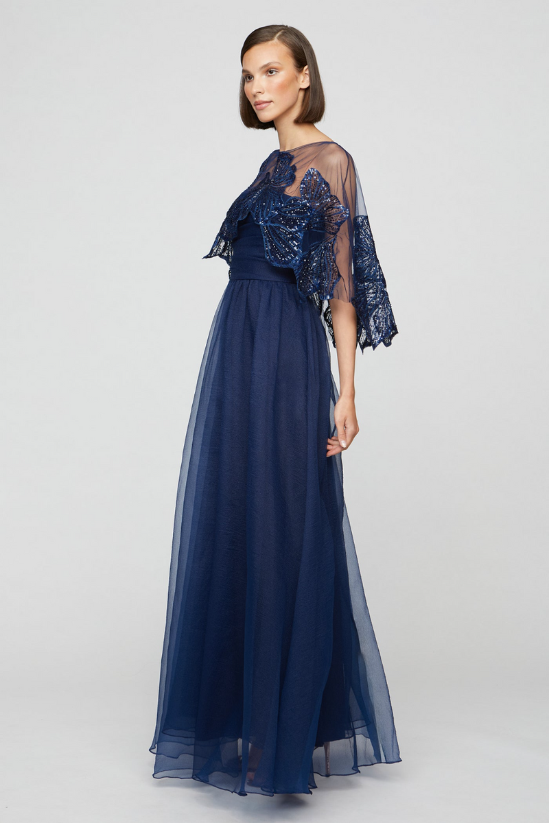 Ginny Beaded Capelet Gown 14 / Navy