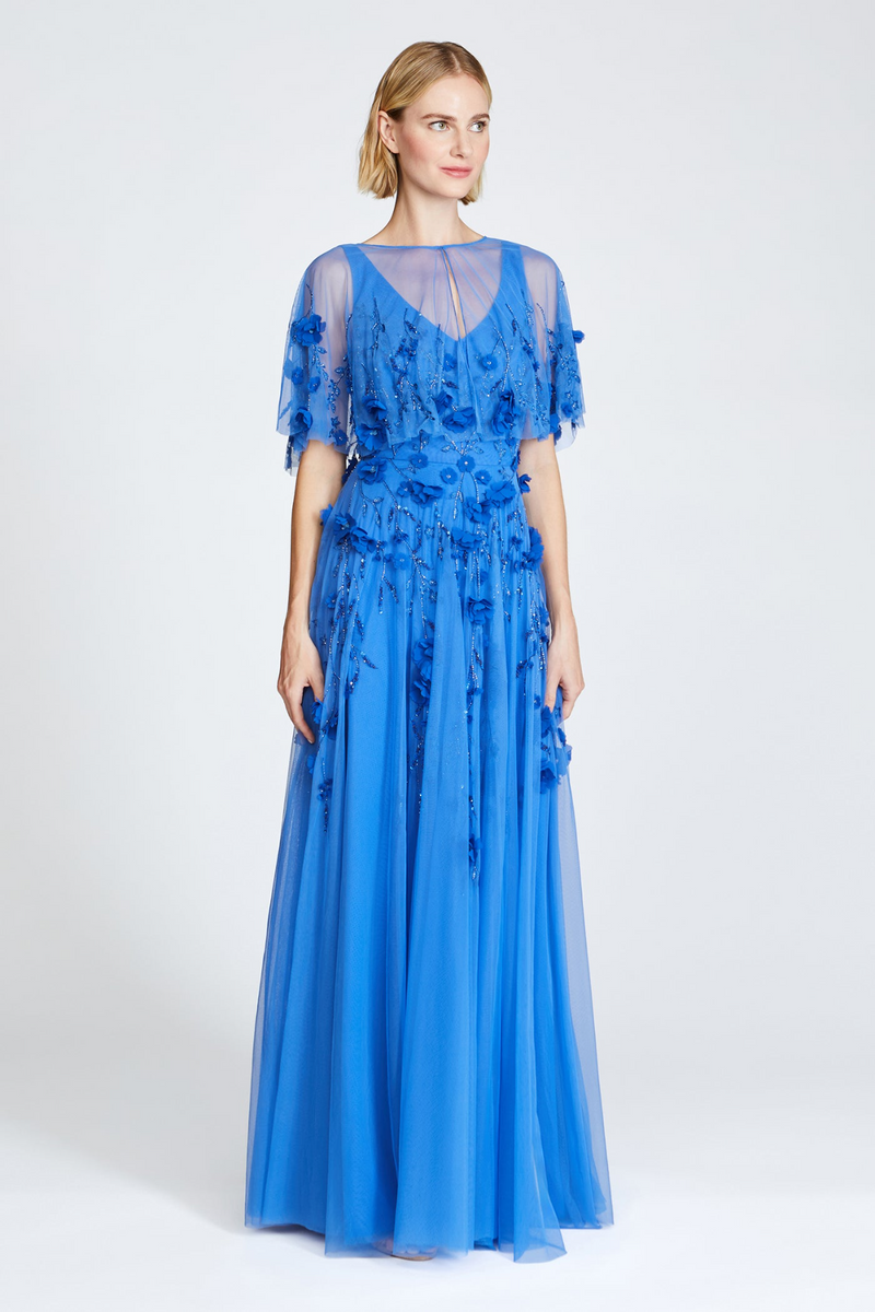 Fabiana | Beaded Capelet Gown Cornflower Blue / 8 Fabiana | Beaded Capelet Gown Cornflower Blue / 8