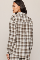 Light Gray River Plaid Button Up Top