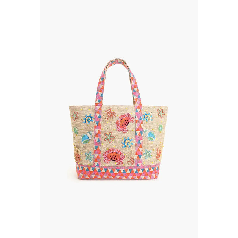 White Smoke Crab Shell Embellished Boat Tote Bag