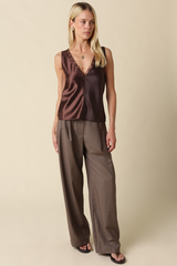 Gray Chester Lace Trim Satin Tank Tank