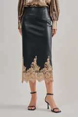 Gray Desperado Faux Leather Lace Midi Skirt Midi Skirt