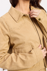 Light Goldenrod Mystic Fringe Suede Cropped Jacket Jacket