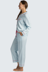 Lavender Charleston Blue Stripe Emb Crop Pajama Set PJ Set