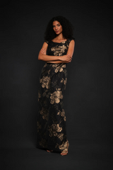 Myla | Metallic Floral Jacquard Column Gown