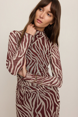 Light Gray Sevilla Zebra Mesh Midi Dress Midi Dress