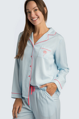 Lavender Charleston Blue Stripe Emb Crop Pajama Set PJ Set