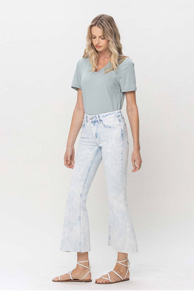 Light Gray Mid Rise Bleached Cropped Flare Jeans