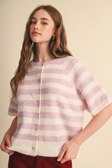 Light Gray Joan Striped Short Sleeve Cardigan Cardigan