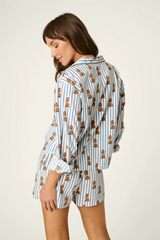 Antique White Afterparty Poplin Stripe & Poodle Print Long Sleeve Top Pajama Top