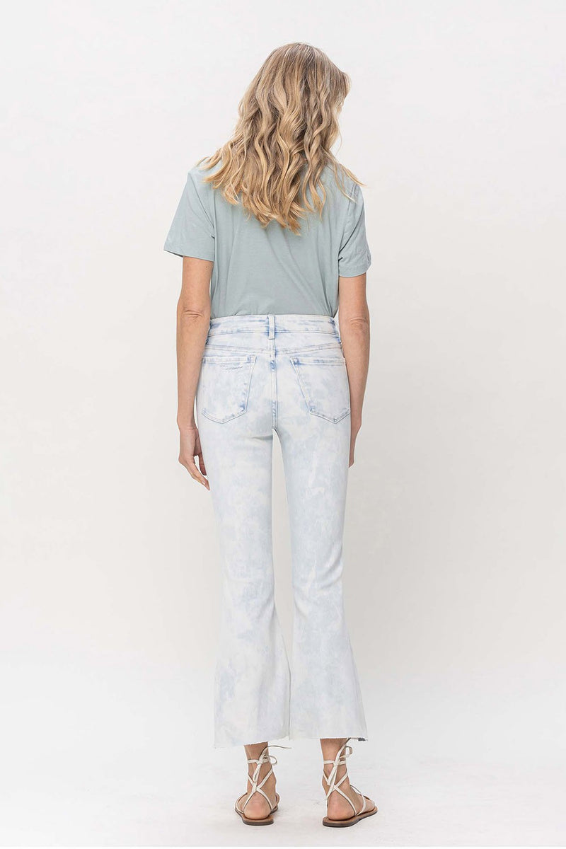Lavender Mid Rise Bleached Cropped Flare Jeans