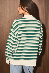 Rosy Brown Callie Striped Mock Sweater in Cream/Green Sweater