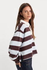 Lavender The Cropped Rugby Polo in Espresso Sky Block Stripe Top