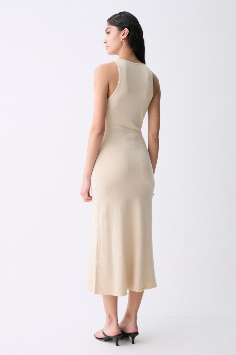 Antique White Joana Knit Dress Midi Dress