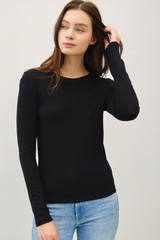 Black Round Neck Knit Long Sleeve Top Top
