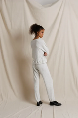 Gray Brinley Brushed Cotton Mohair Crew Long Sleeve Sweater