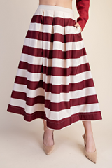Light Gray Daisy Jane Pleated Striped Midi Skirt Midi Skirt
