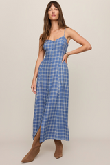 Light Gray Angel Eyes Plaid Midi Dress Midi Dress