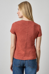 Light Gray Short Sleeve Back Seam V-Neck Tee T Shirt