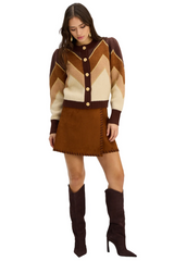 White Smoke Fuzzy Chevron Sweater in Brown Multi Sweater