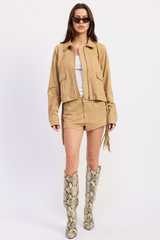 Lavender Mystic Fringe Mini Suede Shorts Short