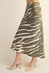 Light Gray Wild World Zebra Print Midi Skirt Midi Skirt