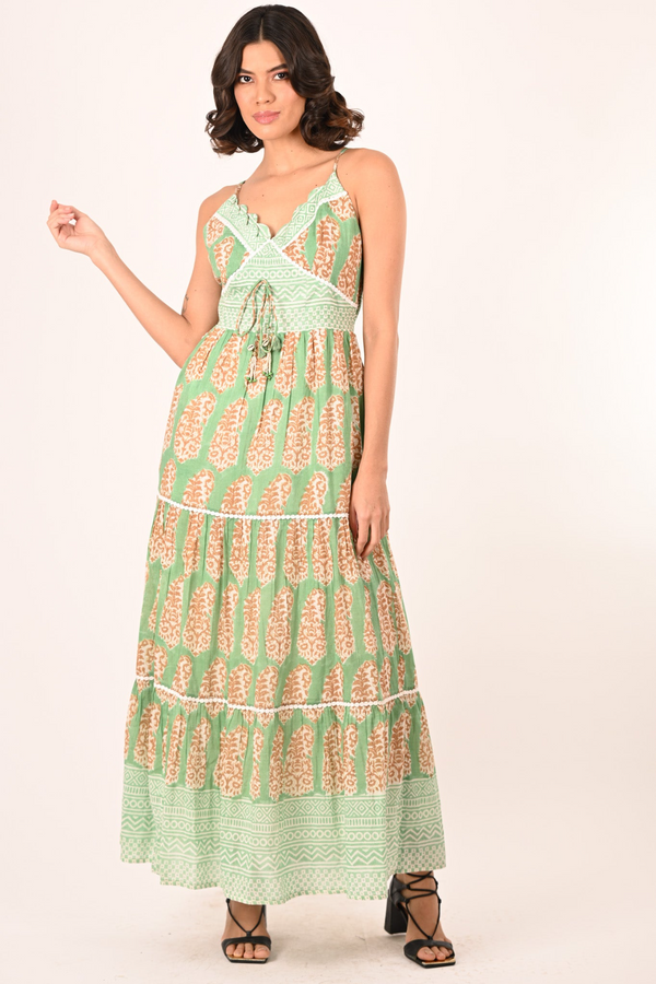 Antique White Cassidy Maxi in Green Paisley Maxi Dress