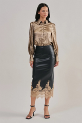 Gray Desperado Faux Leather Lace Midi Skirt Midi Skirt