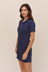 Dark Slate Gray Short Sleeve Zip Front Dress Mini Dress